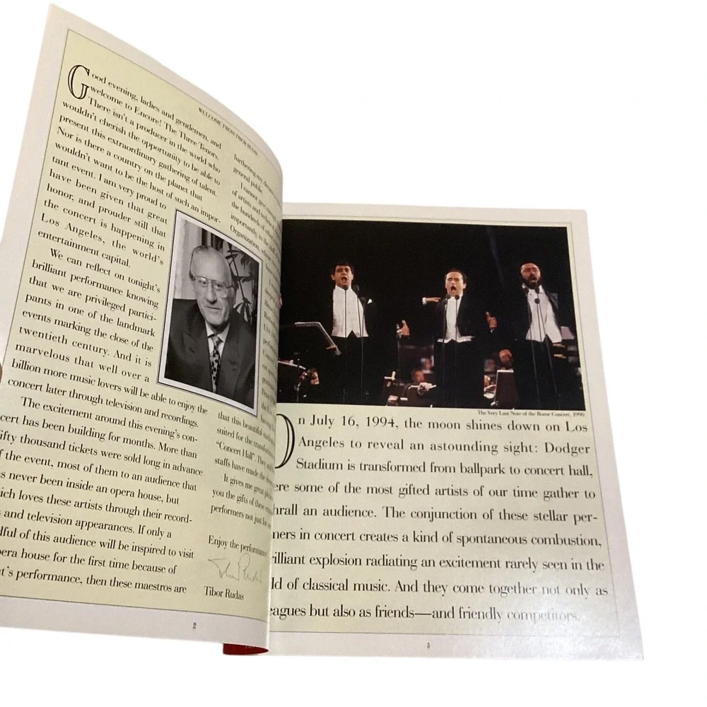 Encore The 3 Tenors 1994 Concert Program Dodger Stadium Pavarotti Domingo Vtg.
